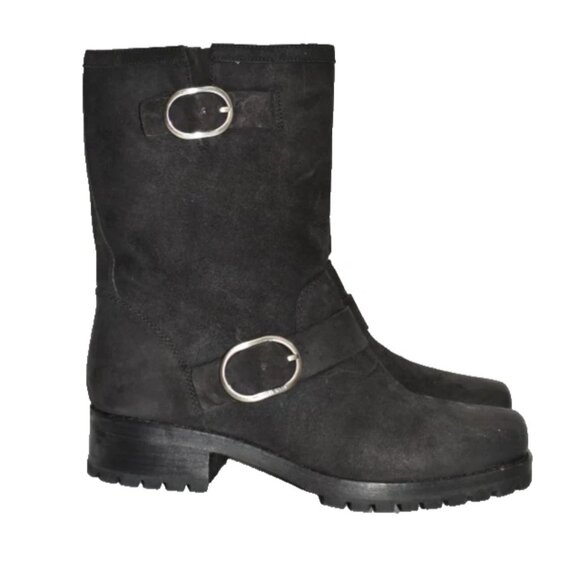 $240 MICHAEL KORS BLACK LEATHER SILVER MOTO BIKER CHUNKY BOOT 10 (TPO17) - Picture 1 of 8